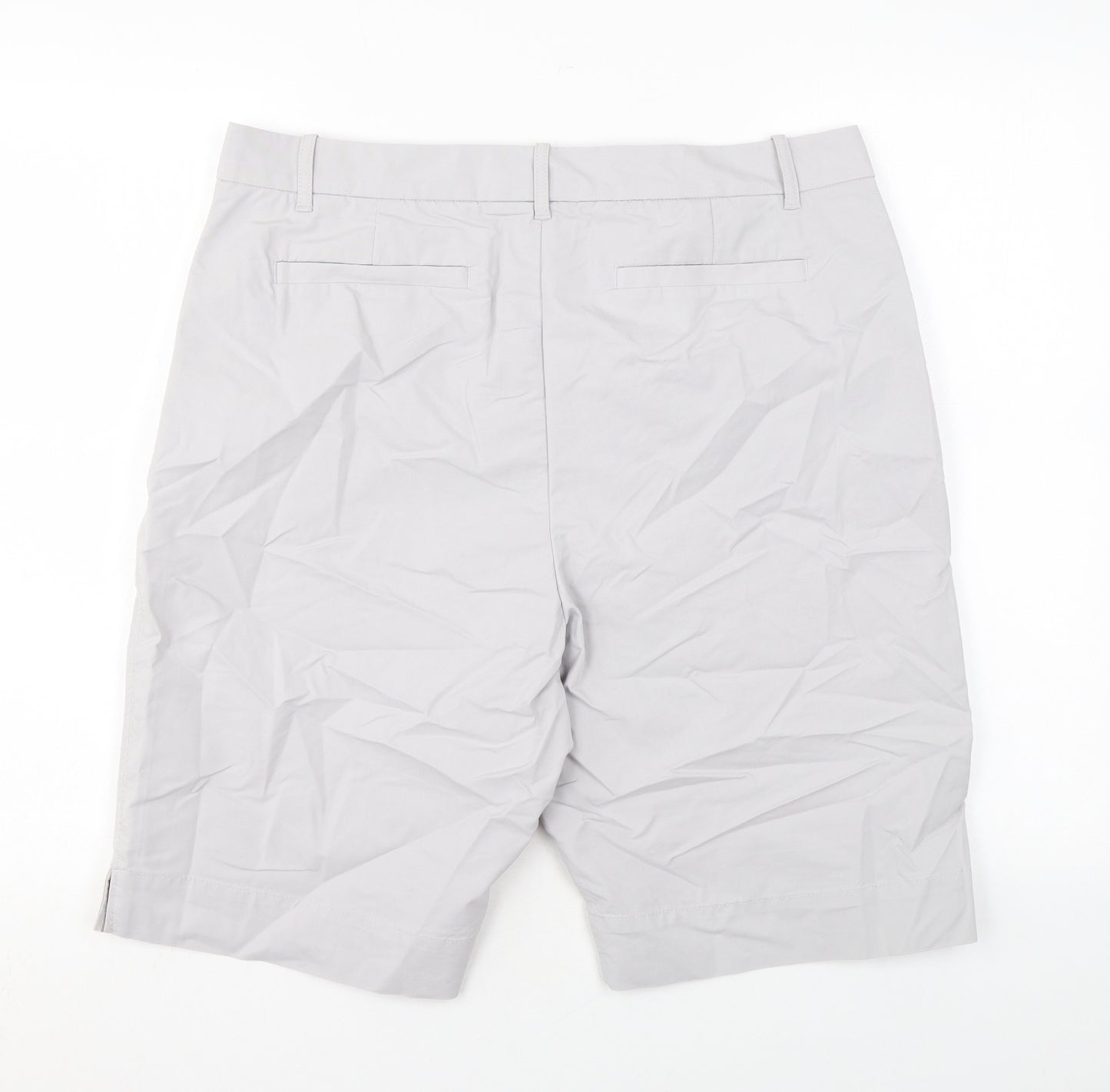 Marks and Spencer Womens Grey Cotton Chino Shorts Size 16 L11 in Regular Zip