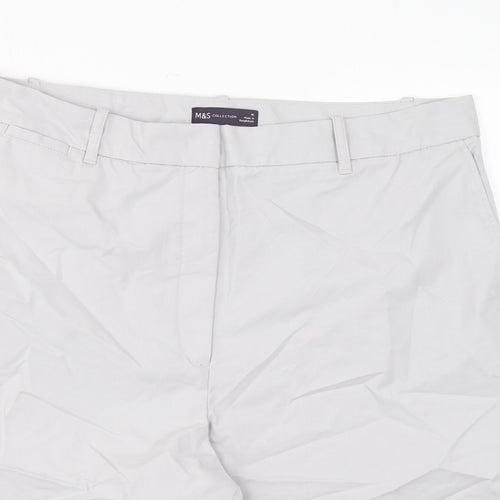 Marks and Spencer Womens Grey Cotton Chino Shorts Size 16 L11 in Regular Zip