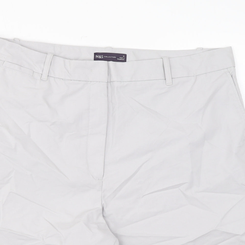Marks and Spencer Womens Grey Cotton Chino Shorts Size 16 L11 in Regular Zip