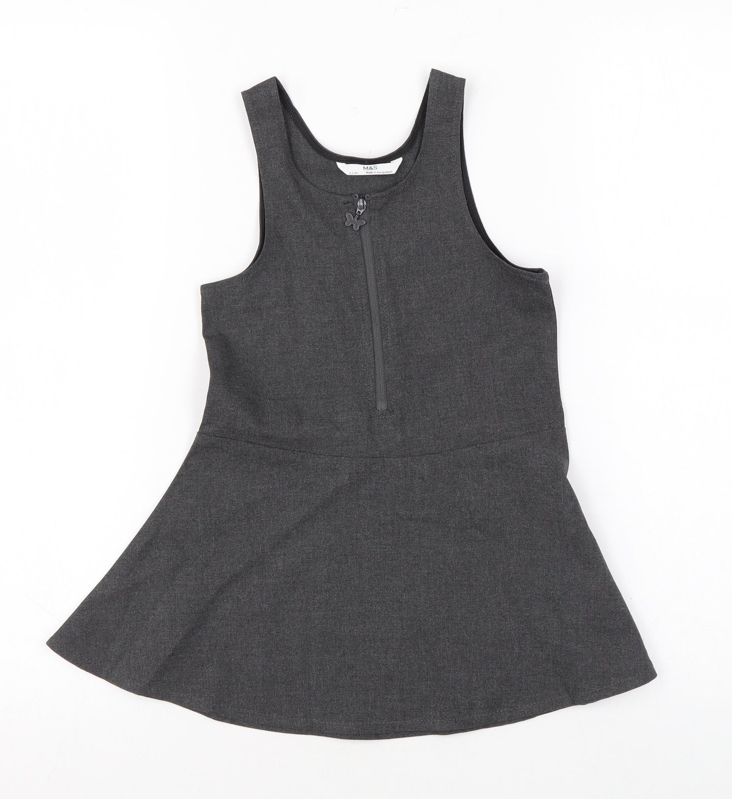 Marks and Spencer Girls Grey Polyester Skater Dress Size 2-3 Years Scoop Neck Zip