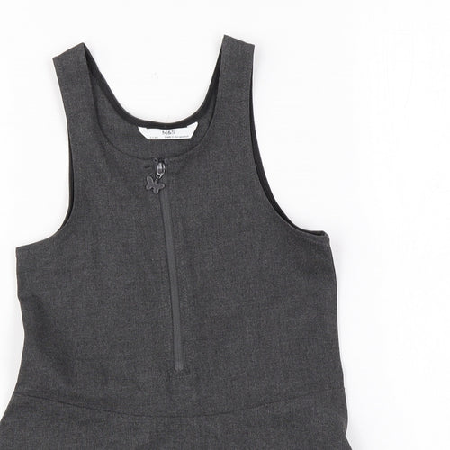 Marks and Spencer Girls Grey Polyester Skater Dress Size 2-3 Years Scoop Neck Zip