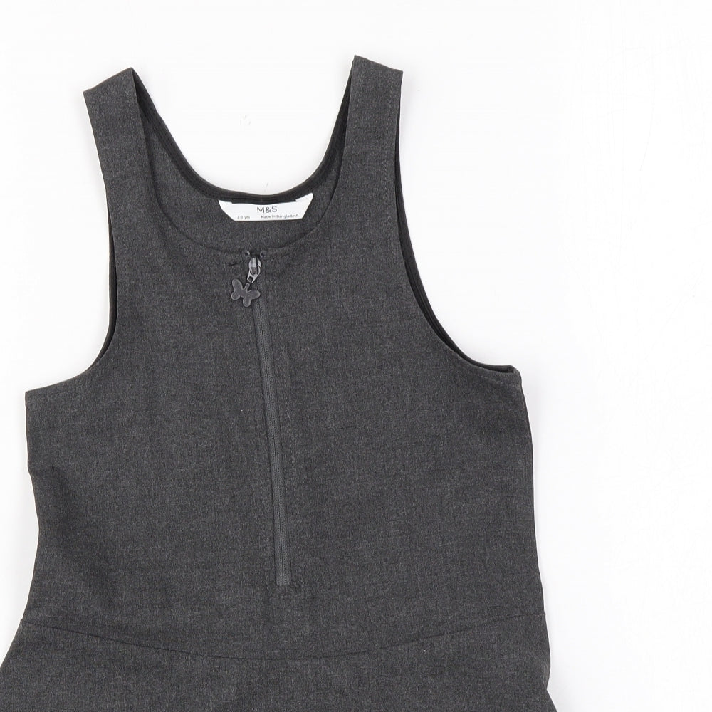 Marks and Spencer Girls Grey Polyester Skater Dress Size 2-3 Years Scoop Neck Zip