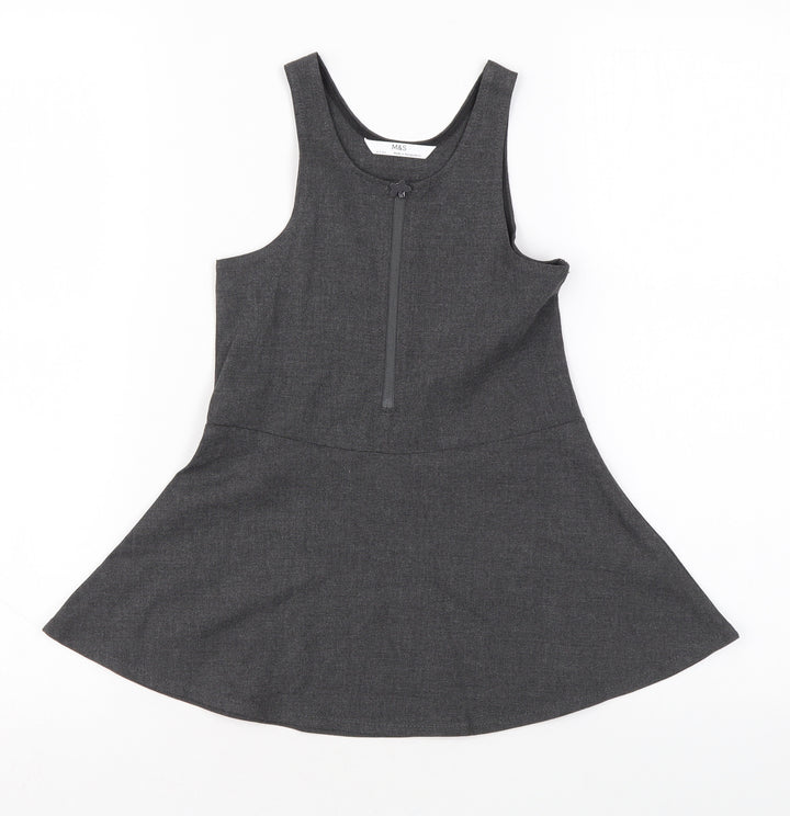 Marks and Spencer Girls Grey Polyester Skater Dress Size 2-3 Years Scoop Neck Zip