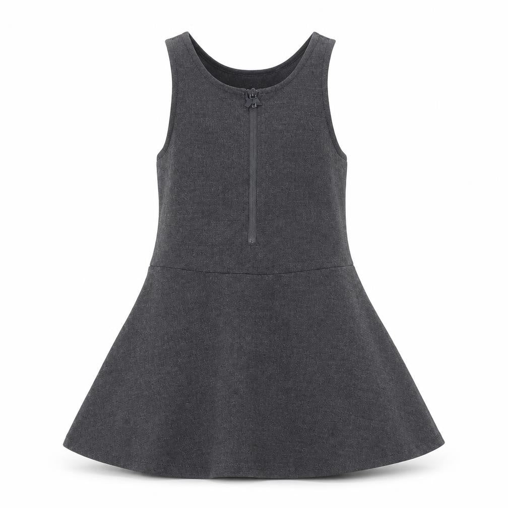 Marks and Spencer Girls Grey Polyester Skater Dress Size 2-3 Years Scoop Neck Zip