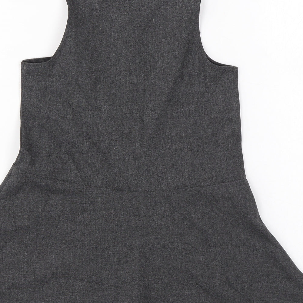 Marks and Spencer Girls Grey Polyester Skater Dress Size 3-4 Years Scoop Neck Zip