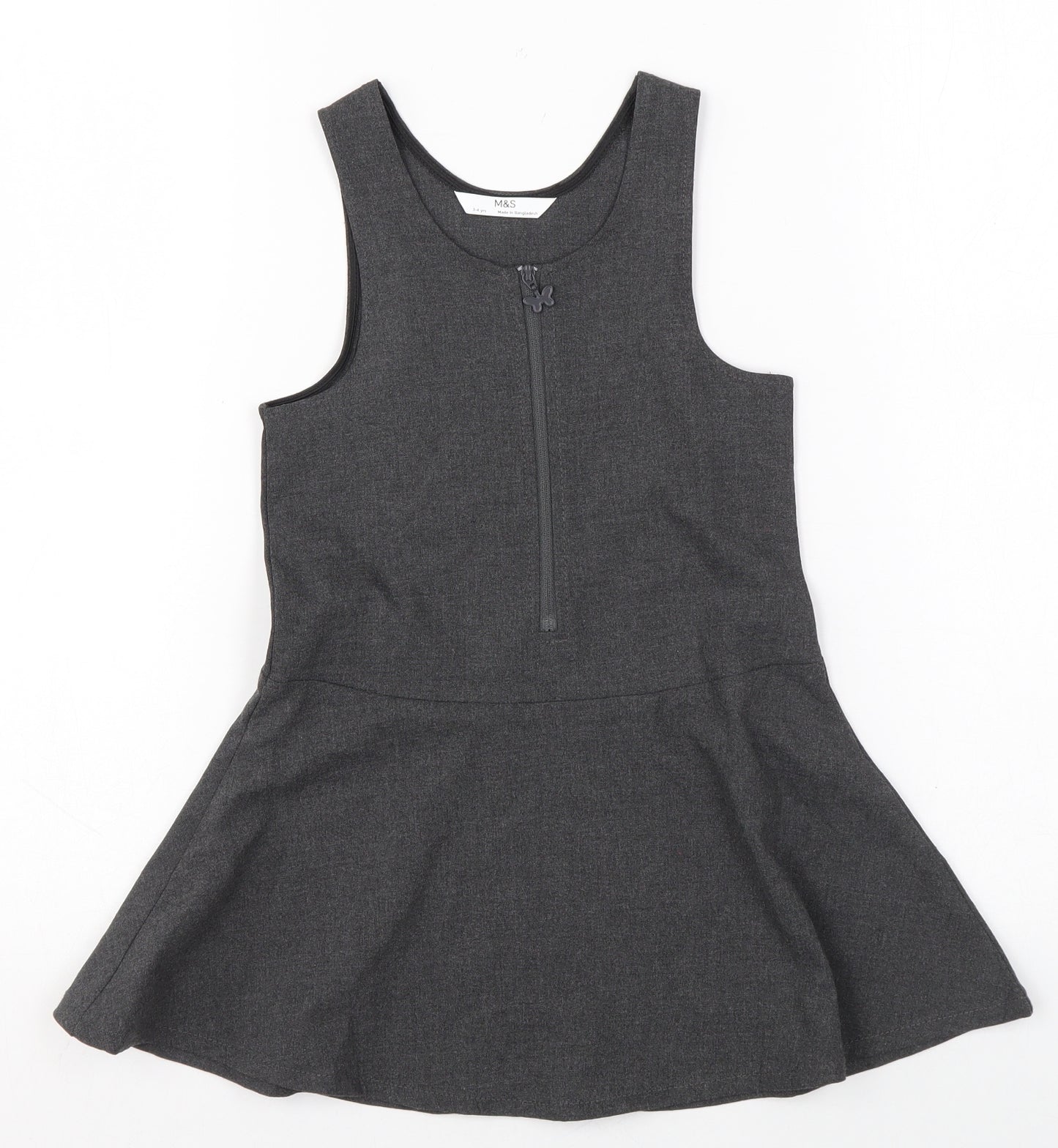 Marks and Spencer Girls Grey Polyester Skater Dress Size 3-4 Years Scoop Neck Zip