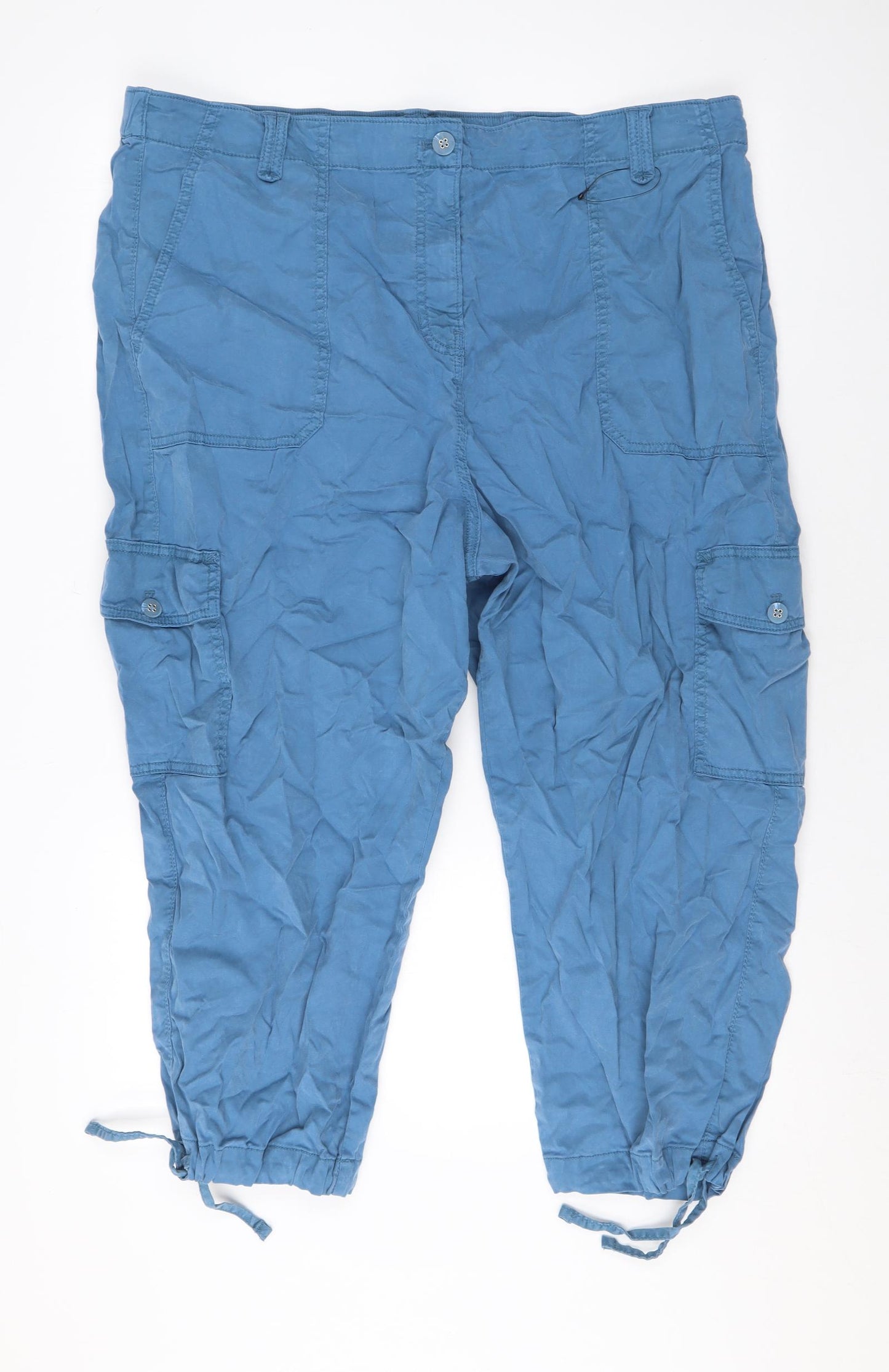 Marks and Spencer Womens Blue Lyocell Cargo Trousers Size 22 L20 in Regular Zip