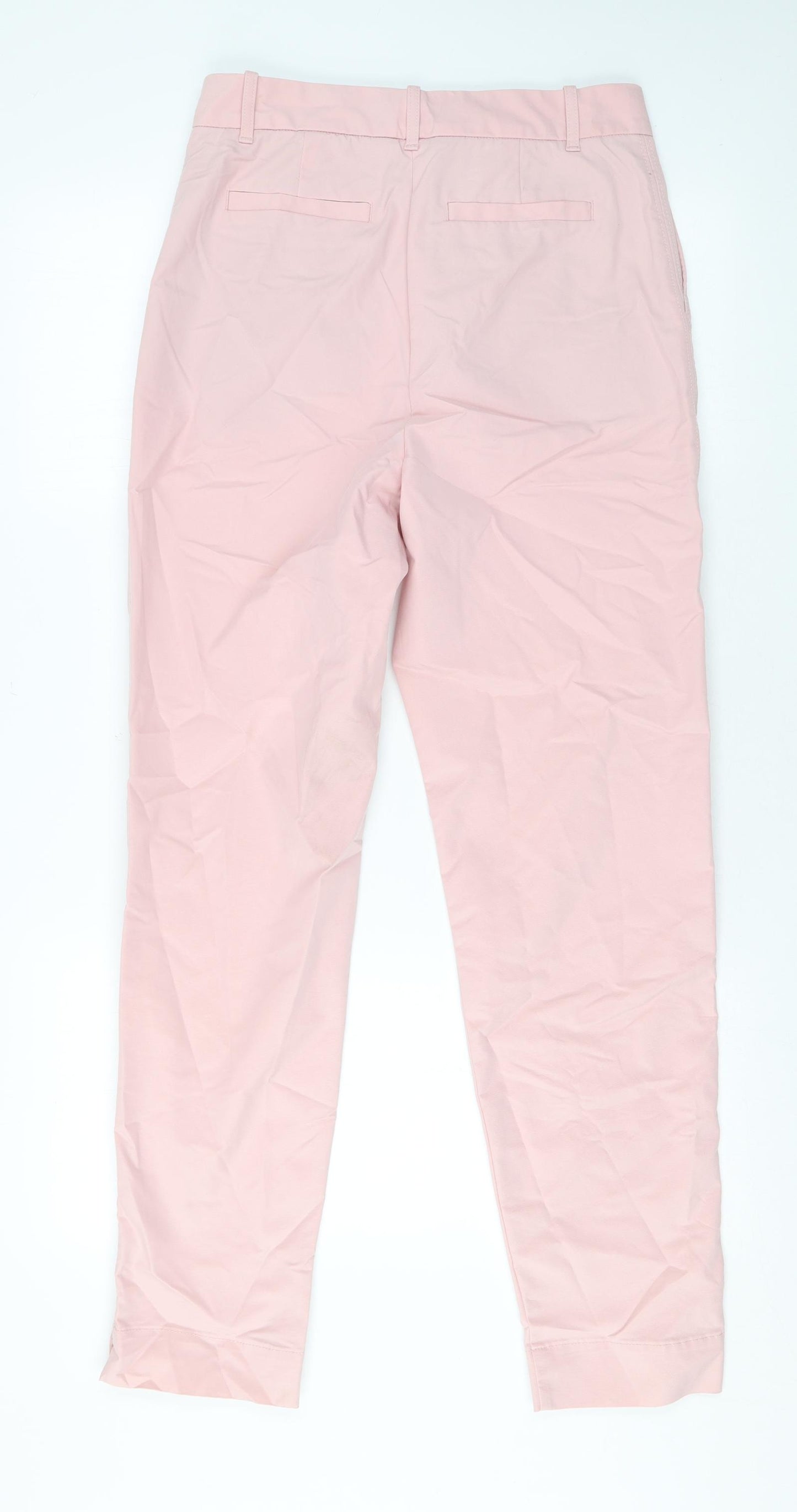 Marks and Spencer Womens Pink Cotton Trousers Size 8 L28 in Regular Zip