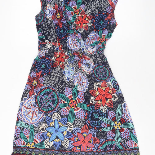 Monsoon Womens Multicoloured Geometric Viscose Skater Dress Size 8 V-Neck Pullover