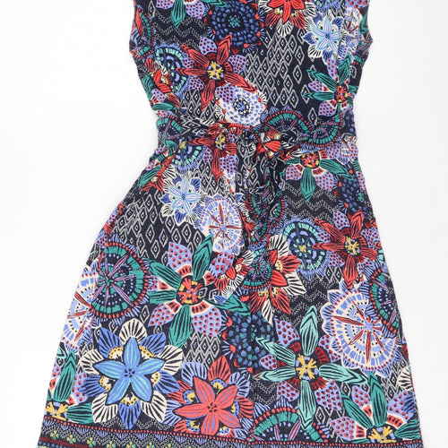 Monsoon Womens Multicoloured Geometric Viscose Skater Dress Size 8 V-Neck Pullover