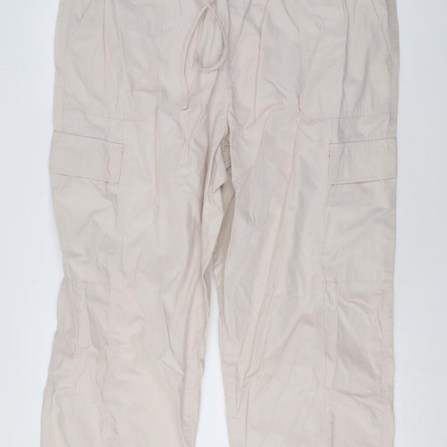 Marks and Spencer Womens Beige Cotton Cargo Trousers Size 20 L25 in Regular Zip