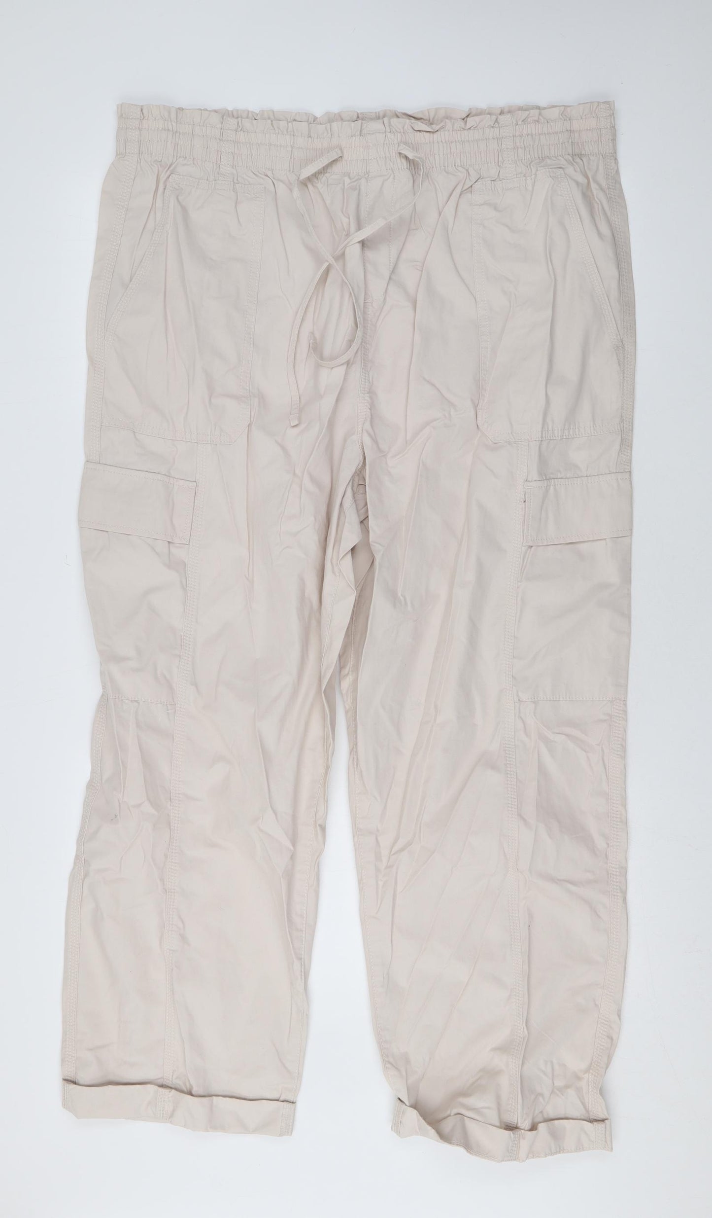 Marks and Spencer Womens Beige Cotton Cargo Trousers Size 20 L25 in Regular Zip