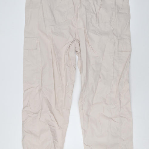 Marks and Spencer Womens Beige Cotton Cargo Trousers Size 20 L25 in Regular Zip