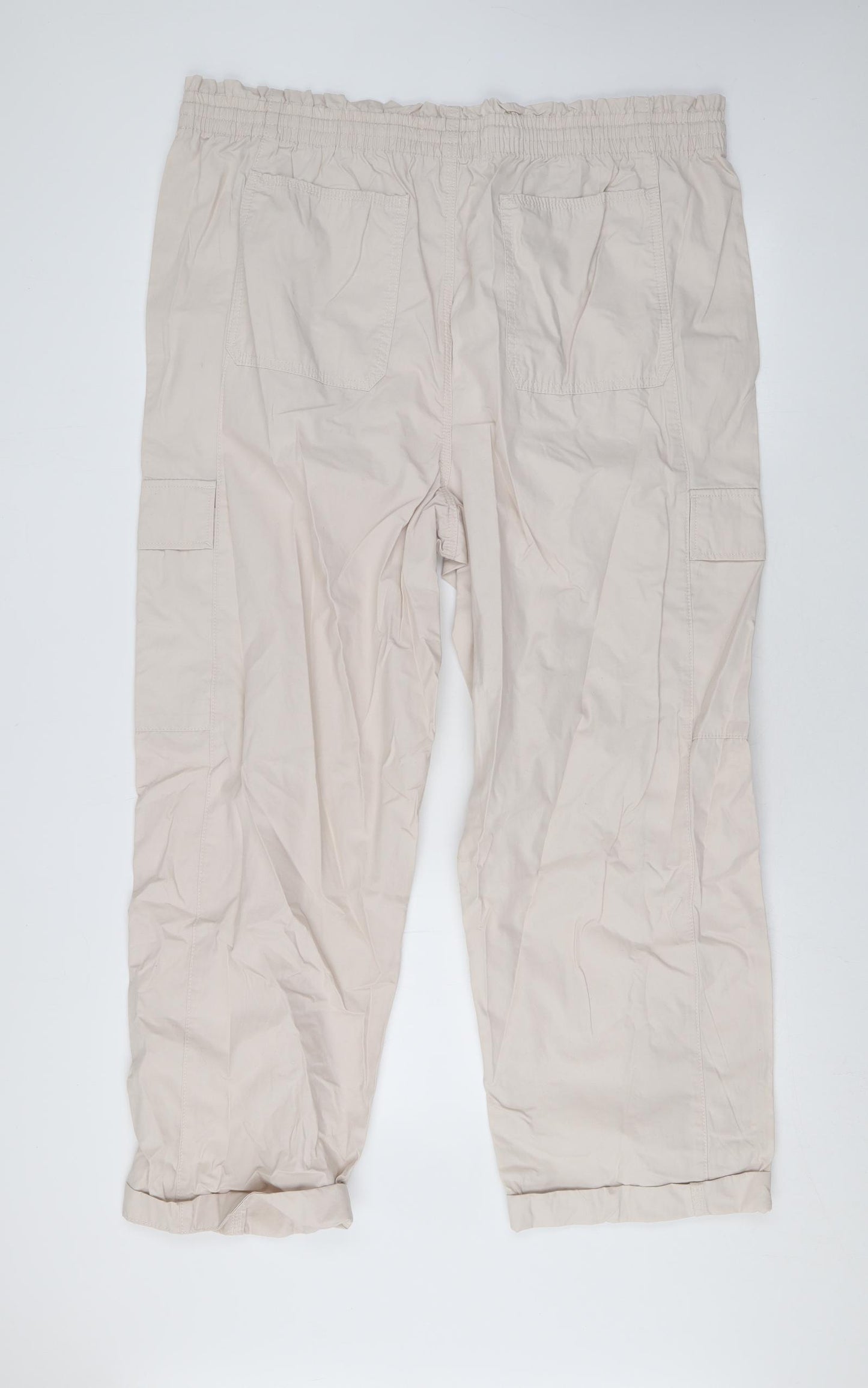 Marks and Spencer Womens Beige Cotton Cargo Trousers Size 20 L25 in Regular Zip