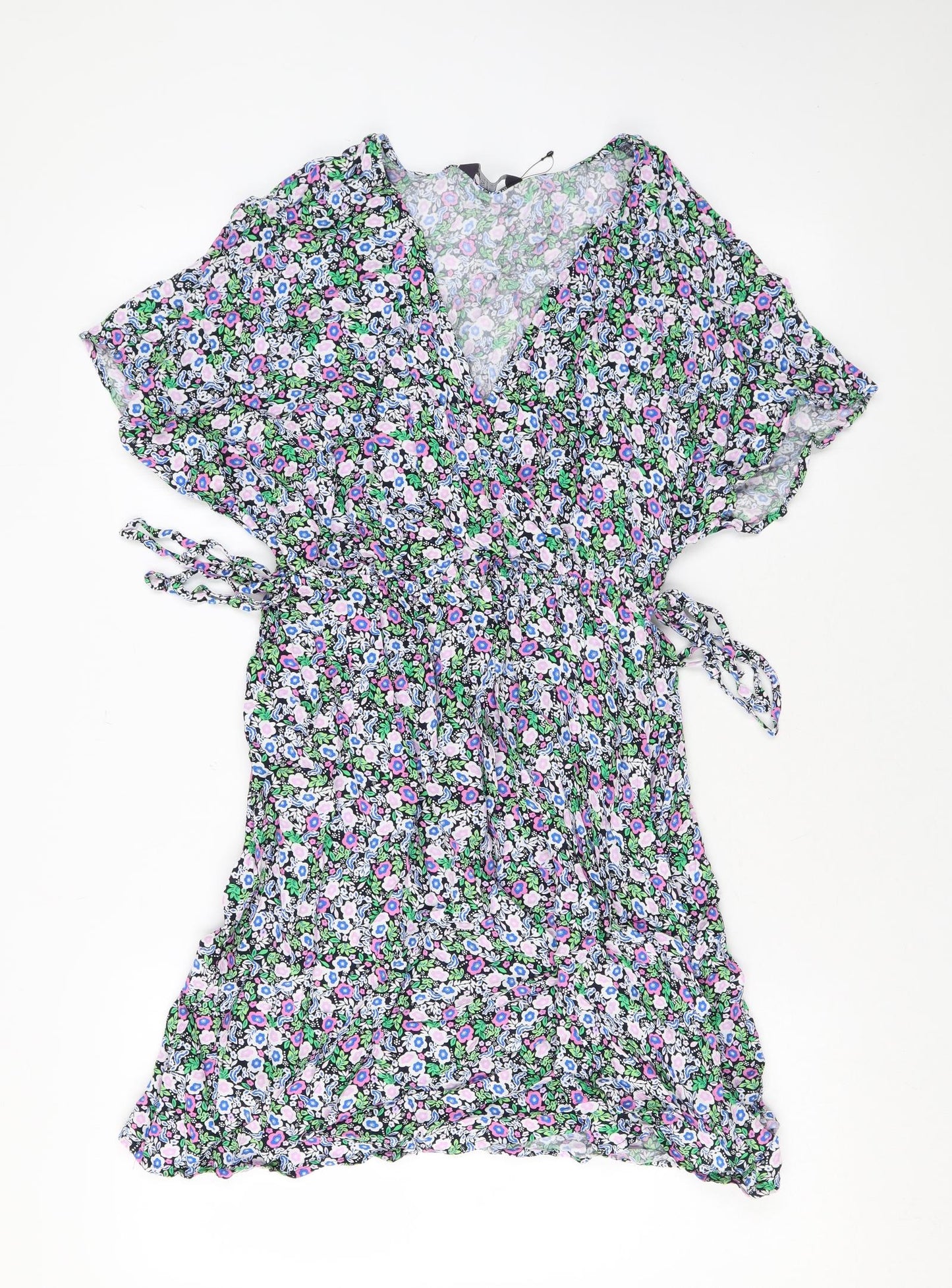 Marks and Spencer Womens Blue Floral Viscose A-Line Size 10 V-Neck Pullover