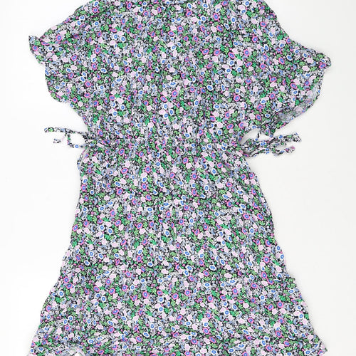Marks and Spencer Womens Blue Floral Viscose A-Line Size 10 V-Neck Pullover