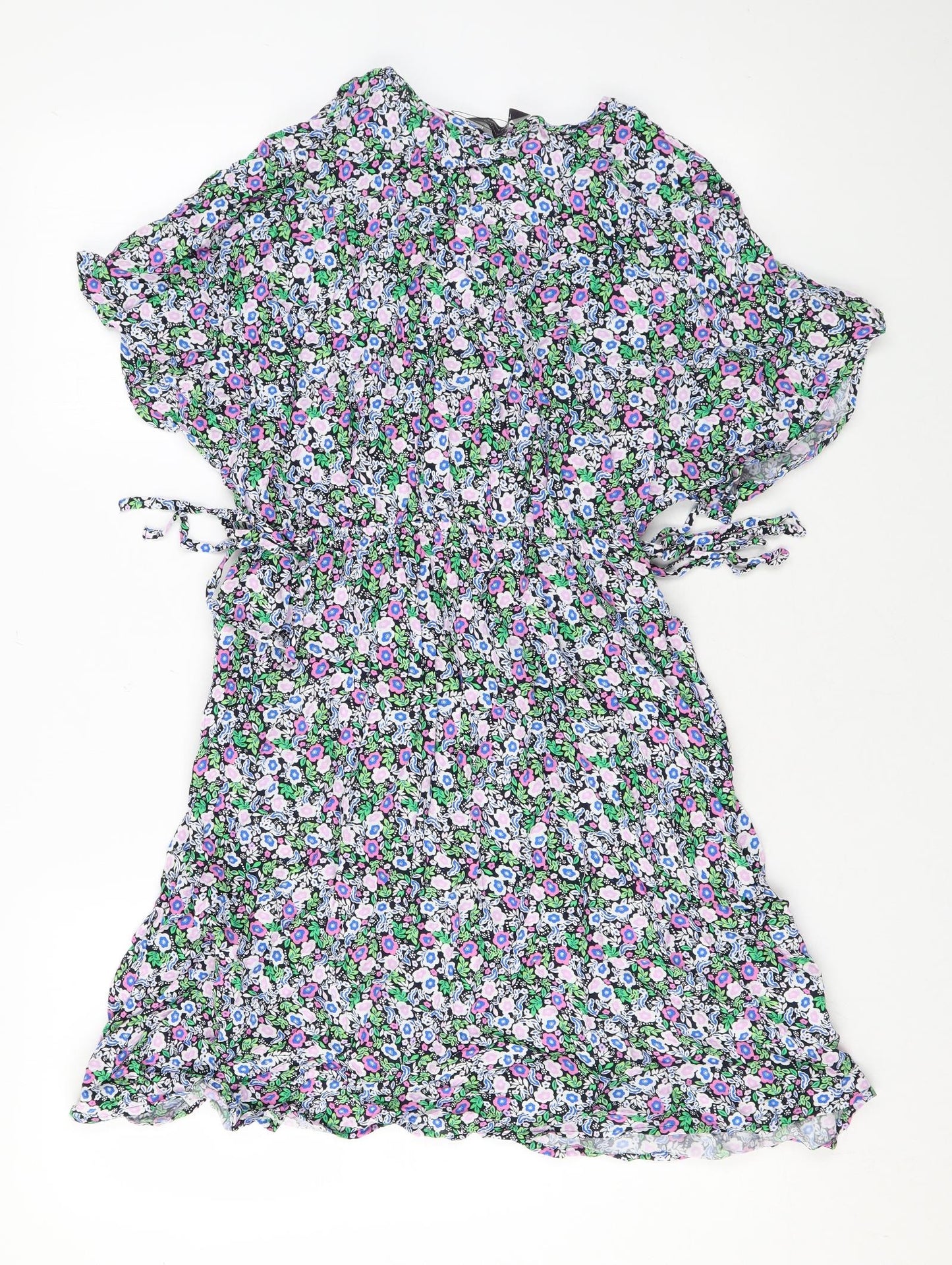 Marks and Spencer Womens Blue Floral Viscose A-Line Size 10 V-Neck Pullover