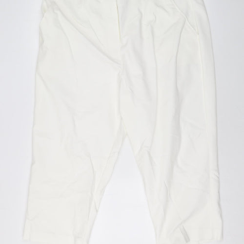 Marks and Spencer Womens White Cotton Cropped Trousers Size 22 L20 in Regular Zip