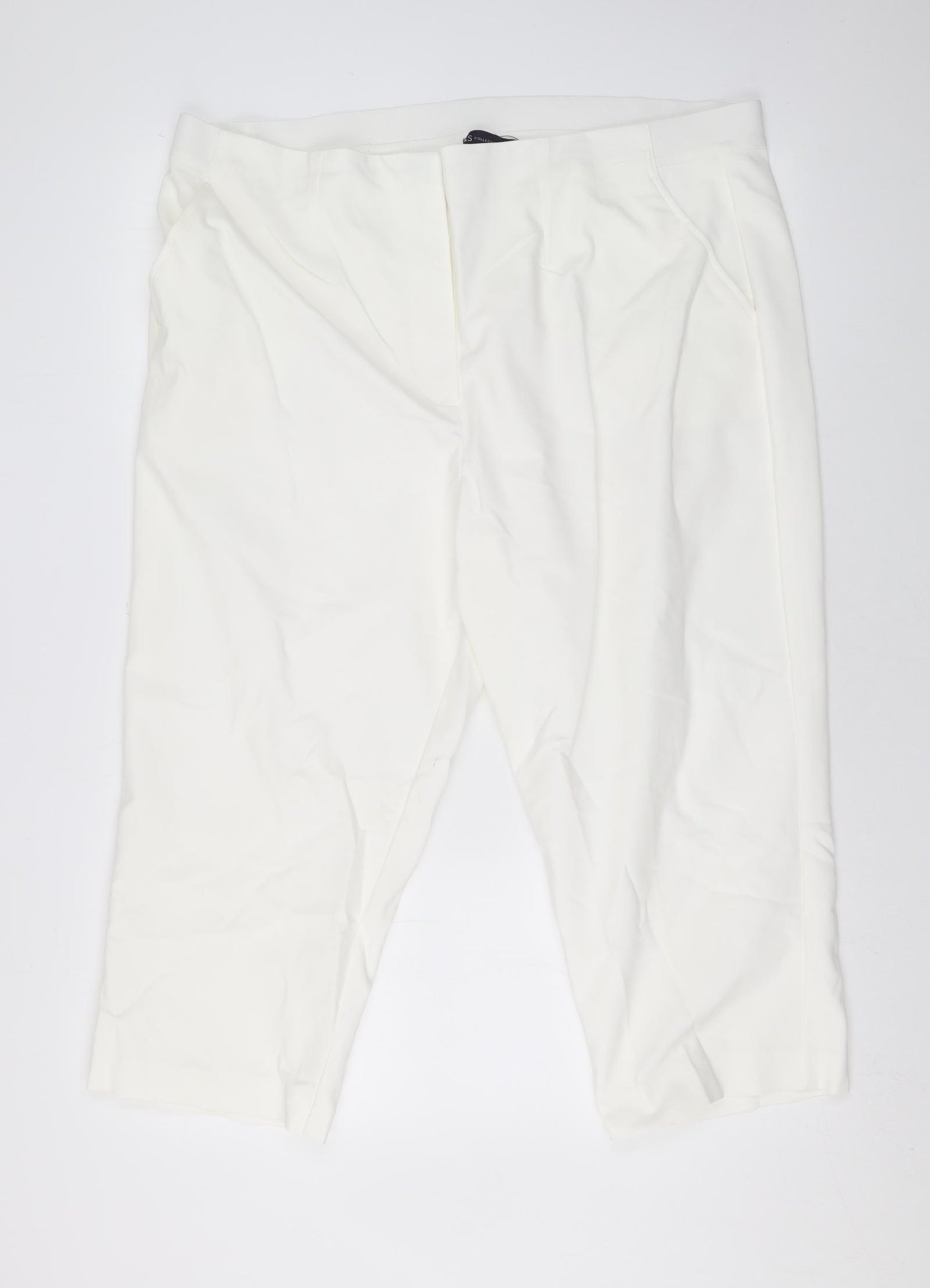 Marks and Spencer Womens White Cotton Cropped Trousers Size 22 L20 in Regular Zip