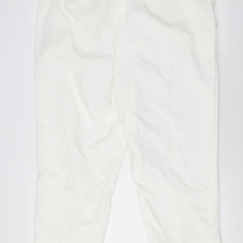 Marks and Spencer Womens White Cotton Cropped Trousers Size 22 L20 in Regular Zip