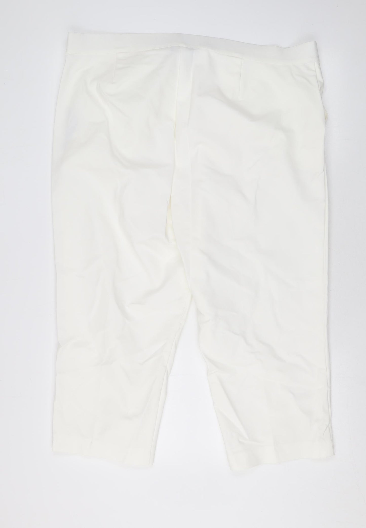 Marks and Spencer Womens White Cotton Cropped Trousers Size 22 L20 in Regular Zip