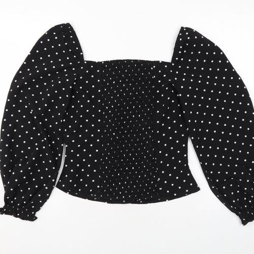 Dorothy Perkins Womens Black Polka Dot Polyester Basic Blouse Size 10 Sweetheart