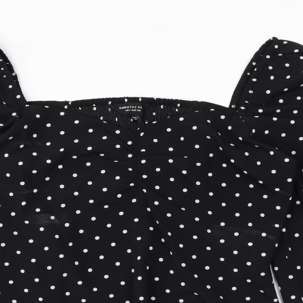Dorothy Perkins Womens Black Polka Dot Polyester Basic Blouse Size 10 Sweetheart