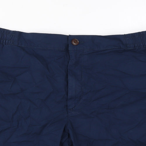Marks and Spencer Mens Blue Cotton Chino Shorts Size 2XL L8 in Regular Zip