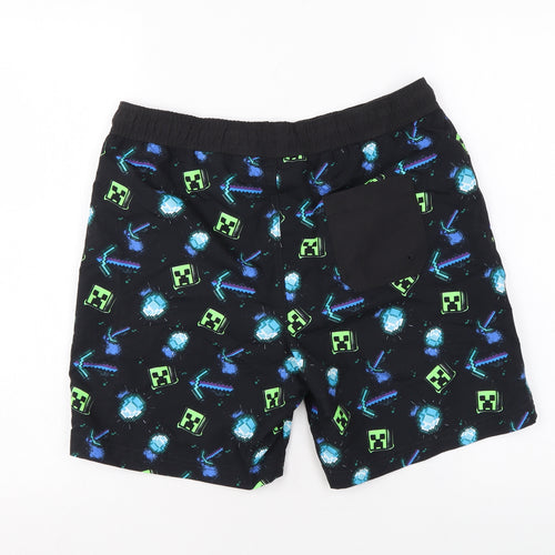 Marks and Spencer Boys Black Geometric Polyester Bermuda Shorts Size 13-14 Years Regular Drawstring - Minecraft