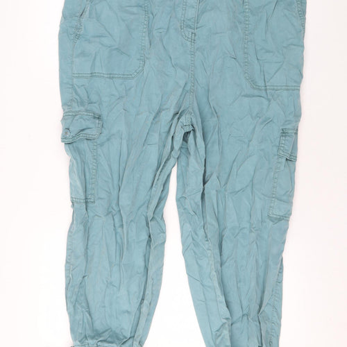 Marks and Spencer Womens Blue Lyocell Cargo Trousers Size 22 L21 in Regular Zip