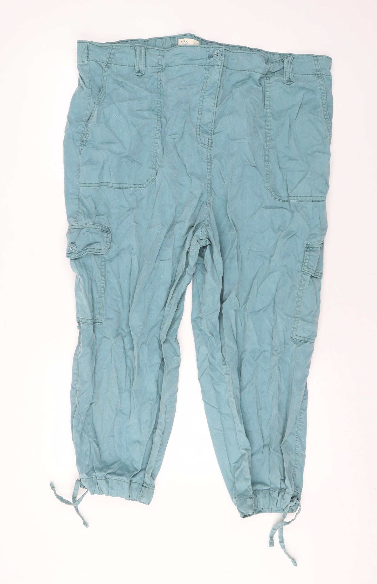 Marks and Spencer Womens Blue Lyocell Cargo Trousers Size 22 L21 in Regular Zip