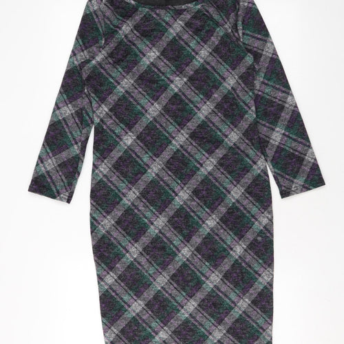 Simon Jeffrey Womens Black Plaid Polyester A-Line Size 10 Round Neck Pullover
