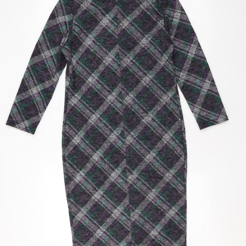 Simon Jeffrey Womens Black Plaid Polyester A-Line Size 10 Round Neck Pullover
