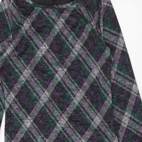 Simon Jeffrey Womens Black Plaid Polyester A-Line Size 10 Round Neck Pullover