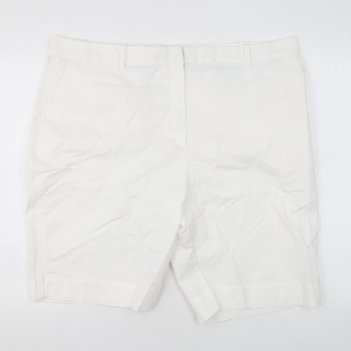 Marks and Spencer Womens White Cotton Chino Shorts Size 22 L11 in Regular Zip