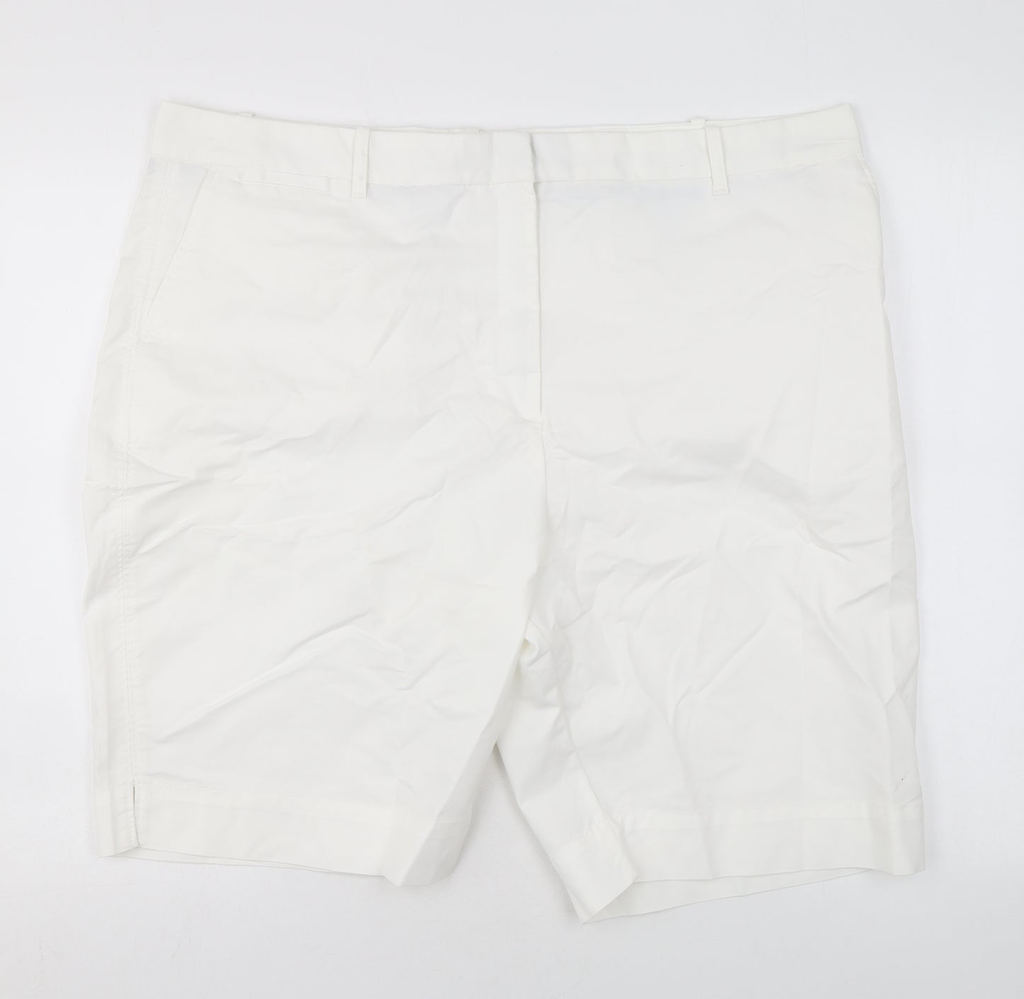 Marks and Spencer Womens White Cotton Chino Shorts Size 22 L11 in Regular Zip