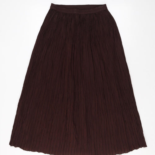Marks and Spencer Womens Brown Polyester Pleated Skirt Size 8