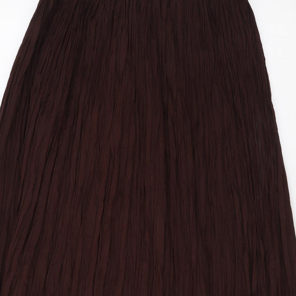 Marks and Spencer Womens Brown Polyester Pleated Skirt Size 8