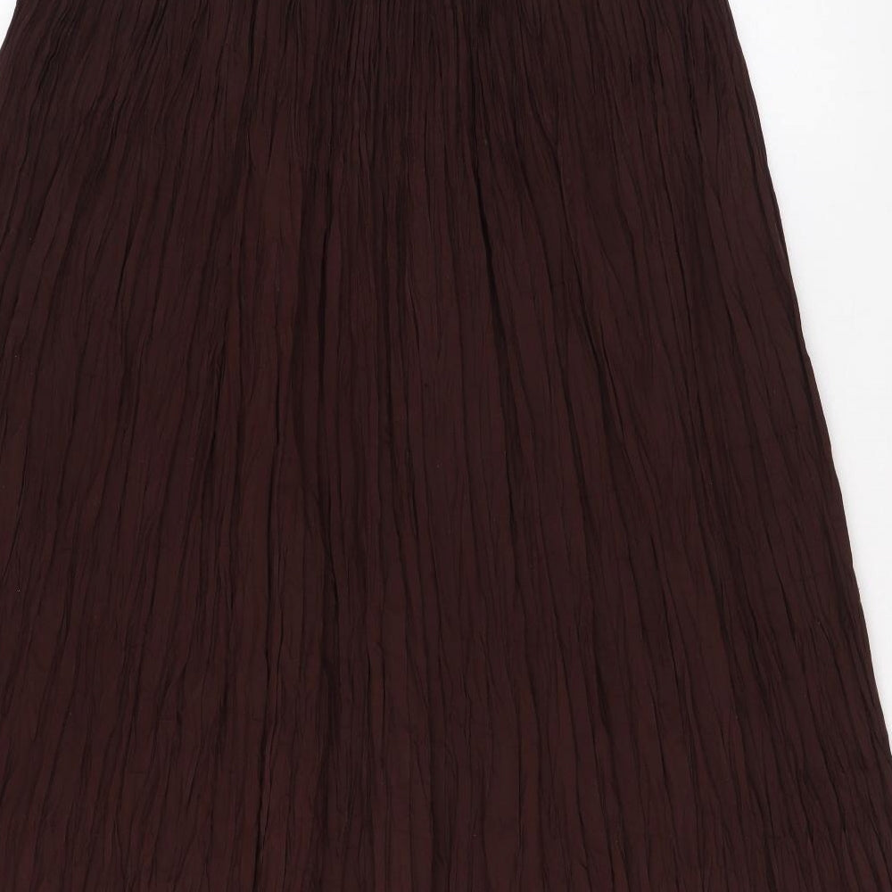 Marks and Spencer Womens Brown Polyester Pleated Skirt Size 8
