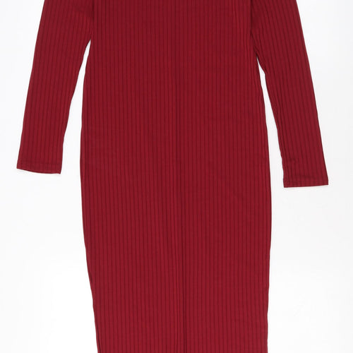Boohoo Womens Red Polyester Maxi Size 8 Mock Neck Pullover