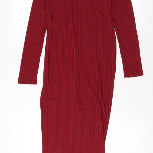 Boohoo Womens Red Polyester Maxi Size 8 Mock Neck Pullover