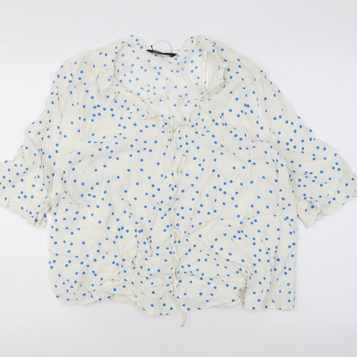 Marks and Spencer Womens White Polka Dot Viscose Basic Blouse Size 14 V-Neck