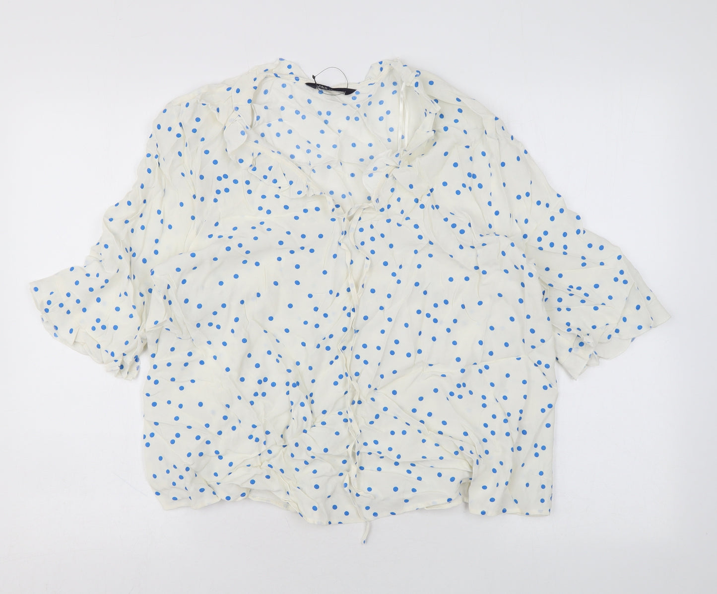 Marks and Spencer Womens White Polka Dot Viscose Basic Blouse Size 14 V-Neck
