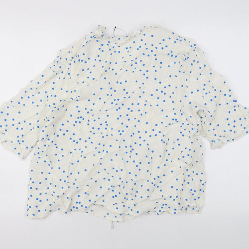 Marks and Spencer Womens White Polka Dot Viscose Basic Blouse Size 14 V-Neck