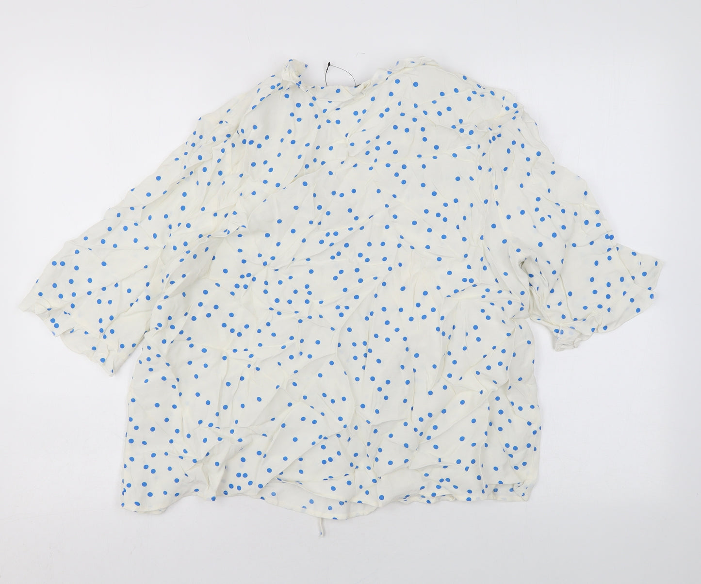 Marks and Spencer Womens White Polka Dot Viscose Basic Blouse Size 14 V-Neck