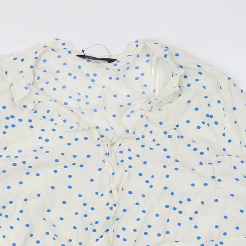 Marks and Spencer Womens White Polka Dot Viscose Basic Blouse Size 14 V-Neck