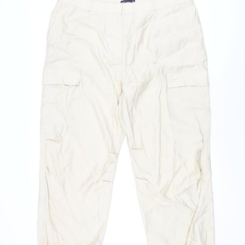 Marks and Spencer Womens Beige Modal Cargo Trousers Size 20 L28 in Regular Zip