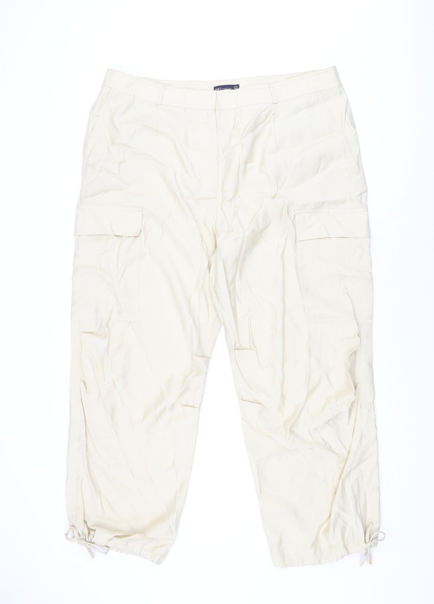 Marks and Spencer Womens Beige Modal Cargo Trousers Size 20 L28 in Regular Zip