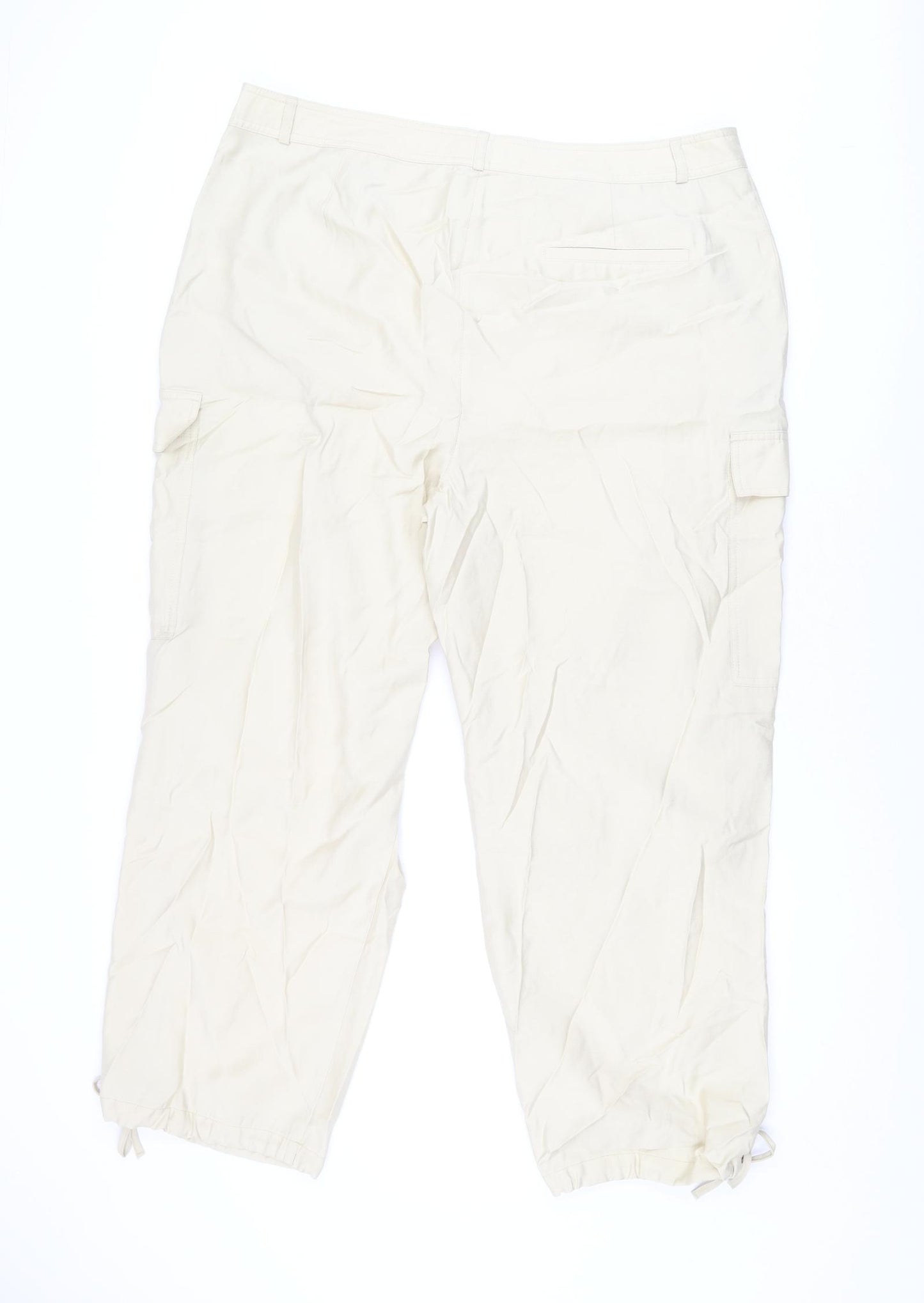 Marks and Spencer Womens Beige Modal Cargo Trousers Size 20 L28 in Regular Zip