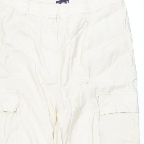 Marks and Spencer Womens Beige Modal Cargo Trousers Size 20 L28 in Regular Zip